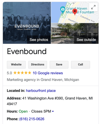 Evenbound Google My Business Listing