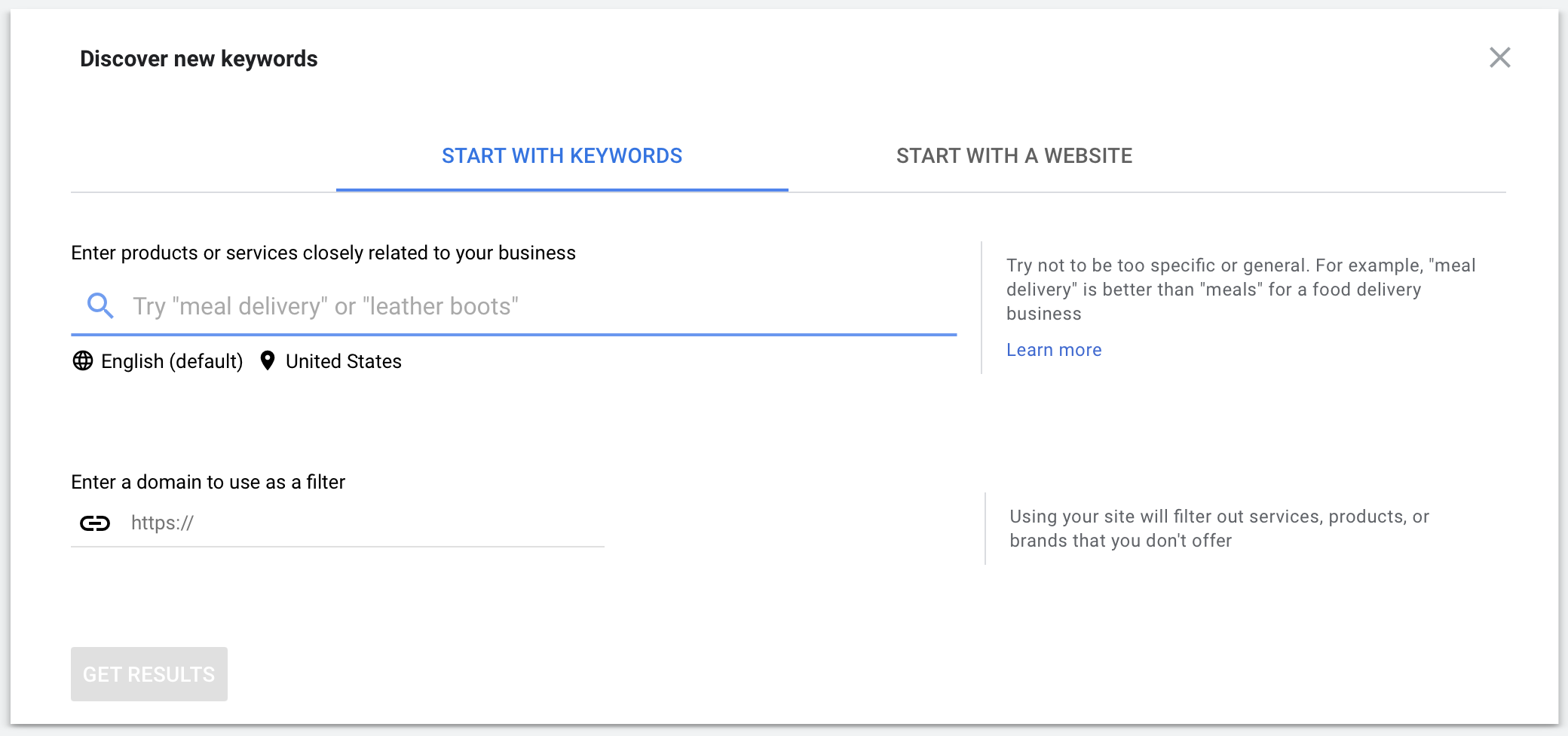 screenshot of Google Keyword Planner