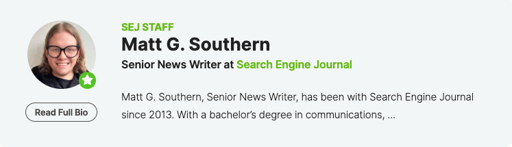 Author bio on Search Engine Journal's website
