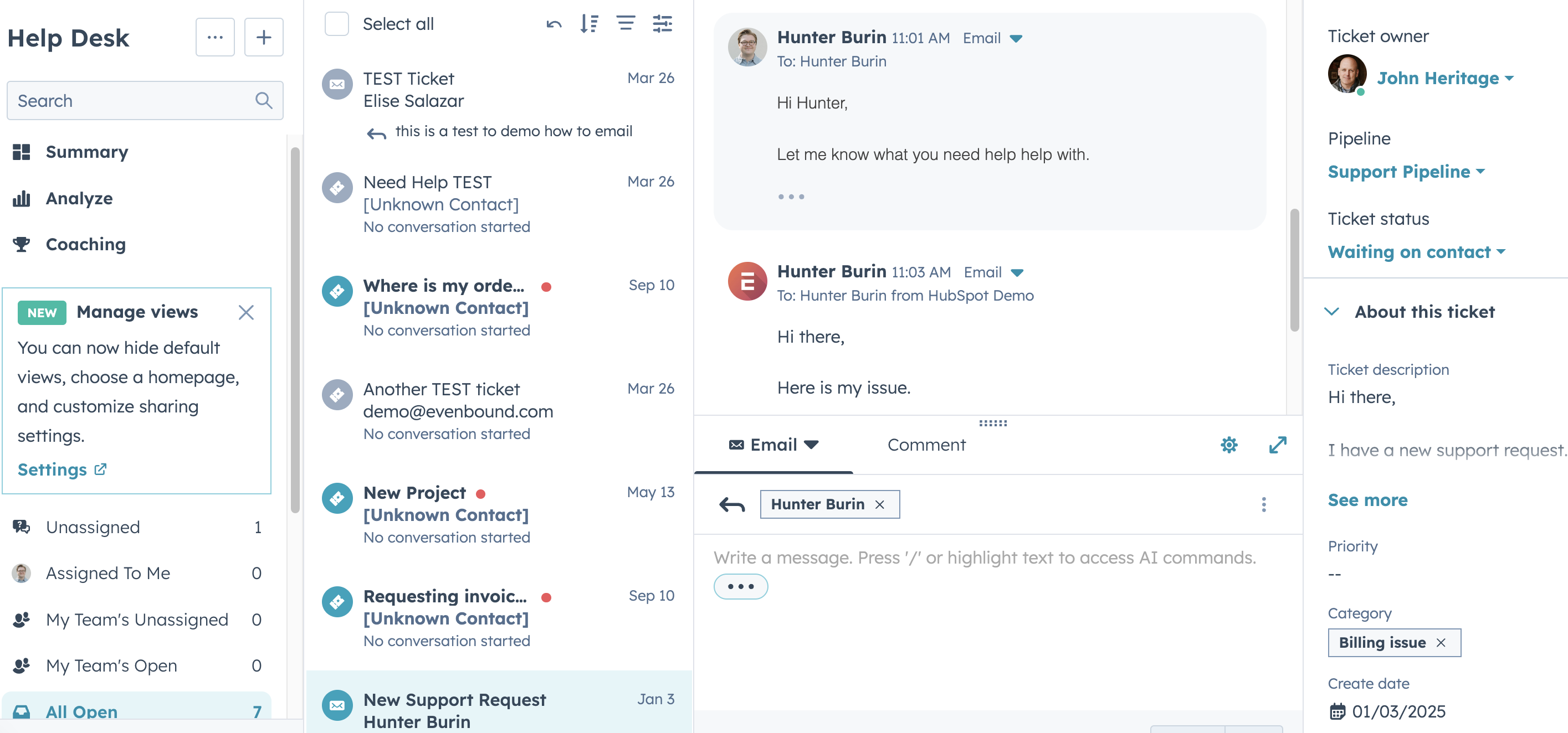 Ticket Views in Help Desk